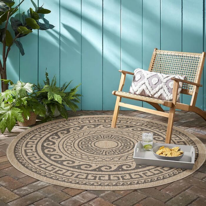 Comilla Rishi tapis extérieur/intérieur rond Ø 120cm jute noir