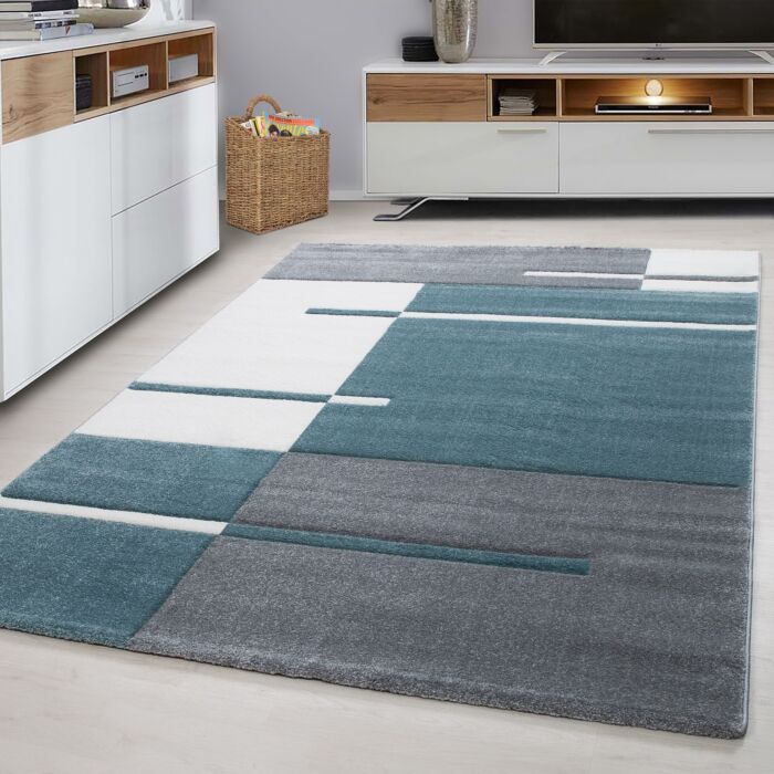 Hawaii Bande tapis poils ras rectangle 120x170cm bleu