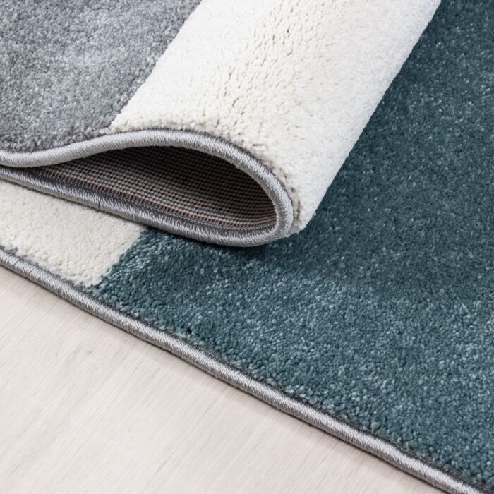 Hawaii Bande tapis poils ras rectangle 120x170cm bleu