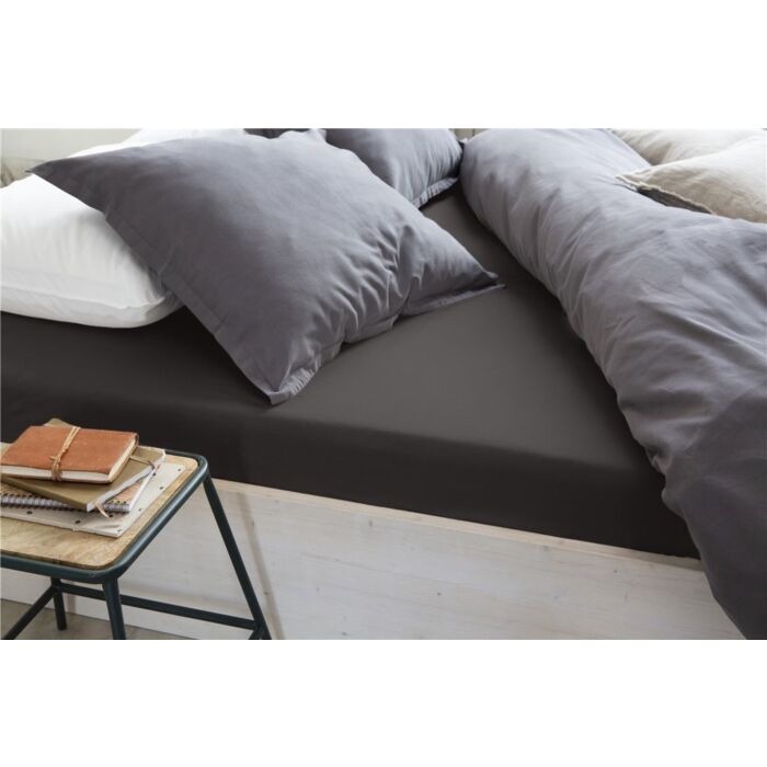 Crispy Cotton hoeslaken 180x200cm antraciet