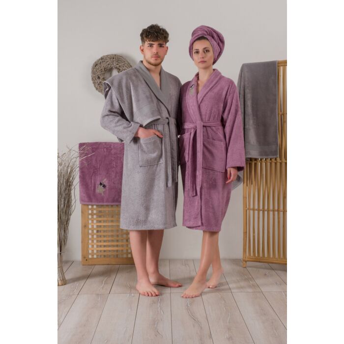 3D famille bambou ensemble de peignoir de bain brodé s/m & m/l violet prune/gris