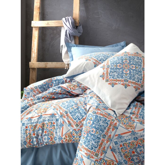 Bohem housse de couette 200x220cm coton renforcé grande bleu