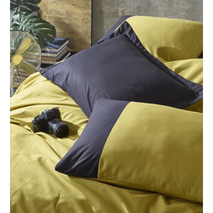 Plain Line housse de couette 200x220cm coton renforcé moutarde/noir