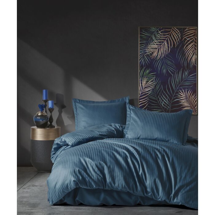 Elegant Stripe housse de couette 200x220cm satin bleu