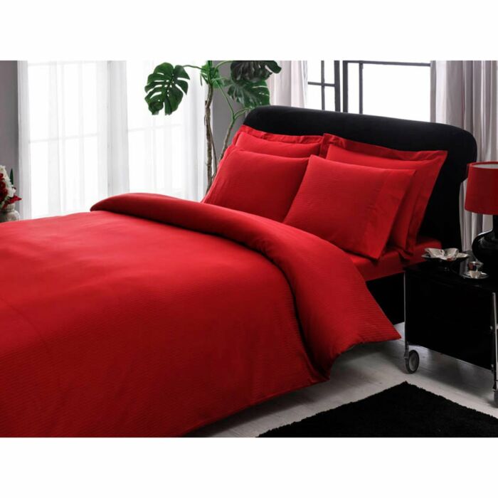 Stripe saten housse de couette 200x220cm rouge