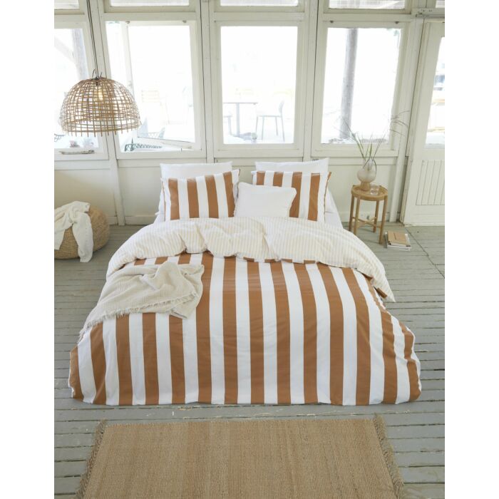 Classic Stripe dekbedovertrek 240x220cm cognac