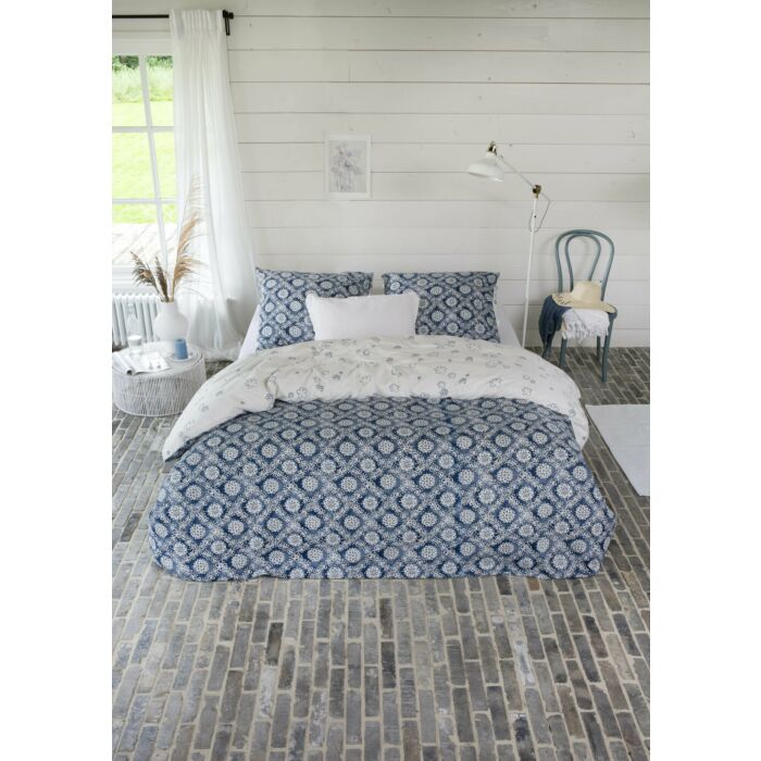 Crossed Flowers dekbedovertrek 140x220cm blauw/off-white