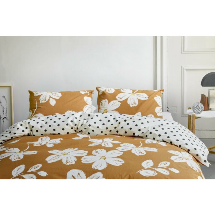 Fancy Flowers dekbedovertrek 140x220cm cognac