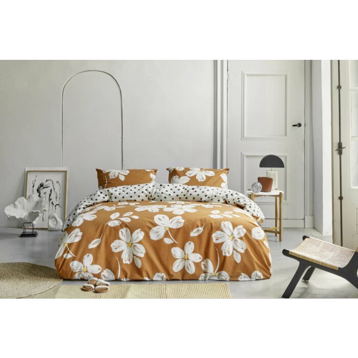 Fancy Flowers dekbedovertrek 140x220cm cognac