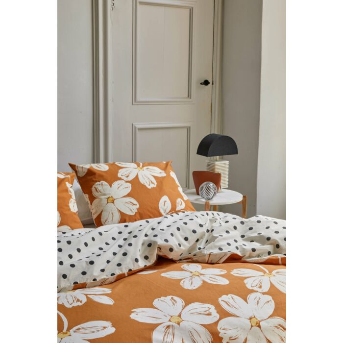 Fancy Flowers dekbedovertrek 140x220cm cognac