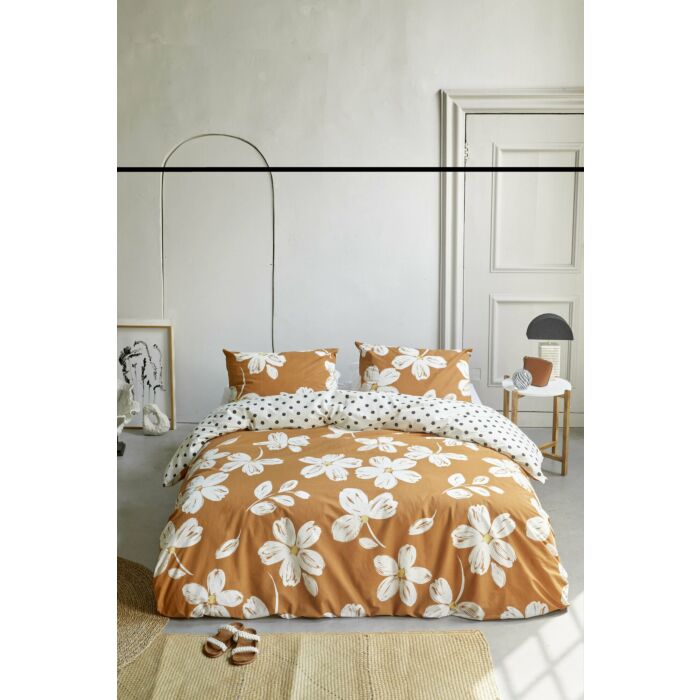 Fancy Flowers dekbedovertrek 135x200cm cognac