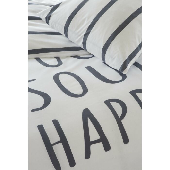 Happy Wake Up dekbedovertrek 200x220cm wit/blauw