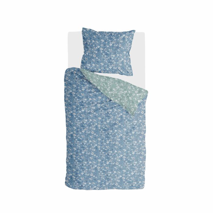 Retro Flowers dekbedovertrek 155x220cm blauw/jade
