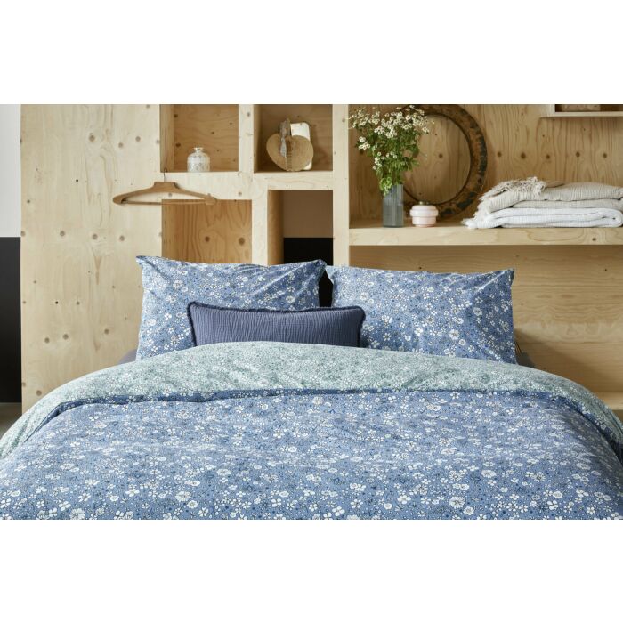 Retro Flowers dekbedovertrek 155x220cm blauw/jade