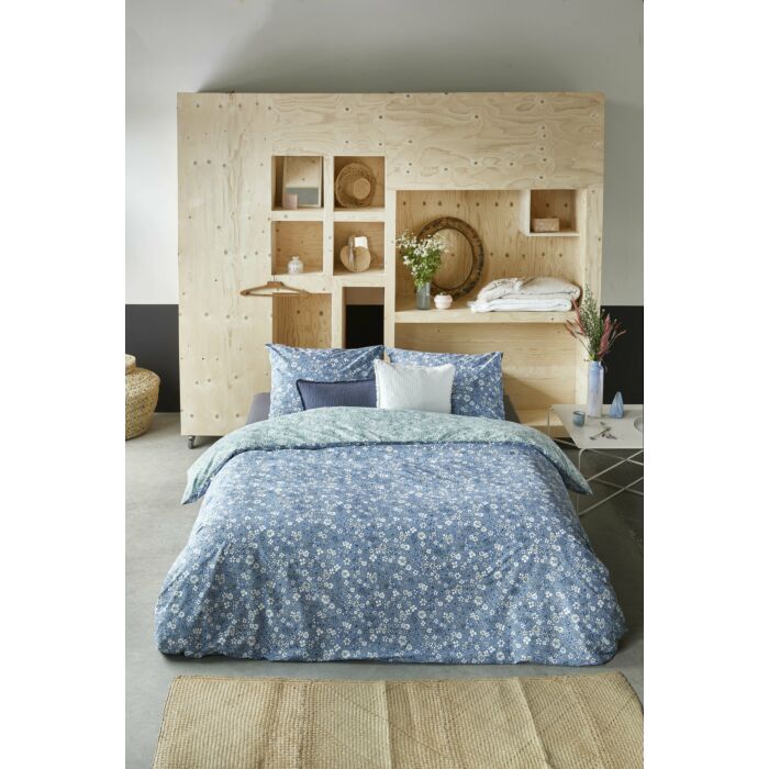 Retro Flowers dekbedovertrek 135x200cm blauw/jade