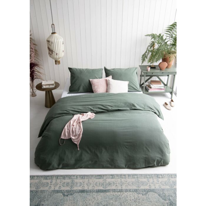 Vintage Cotton dekbedovertrek 140x220cm donkergroen