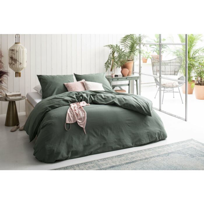 Vintage Cotton dekbedovertrek 140x220cm donkergroen