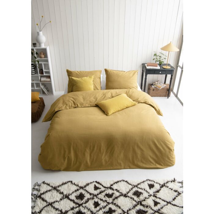 Vintage Cotton dekbedovertrek 240x220cm honing mosterd