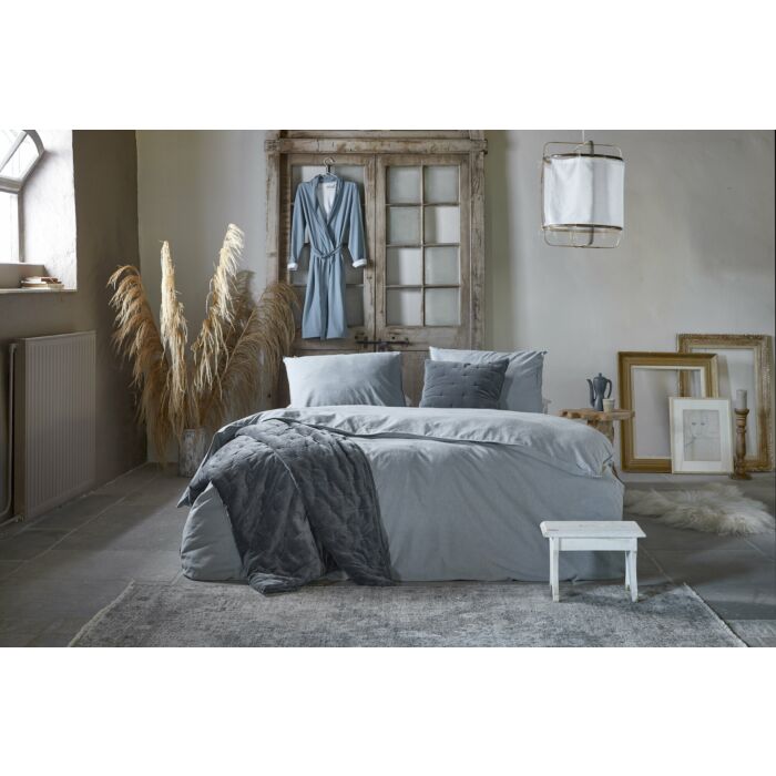 Vintage Flannel dekbedovertrek 135x200cm jeans blauw