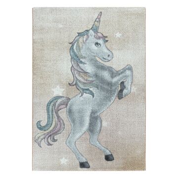 Funny Licorne tapis chambre d'enfant poils ras rectangle 80x150cm jaune