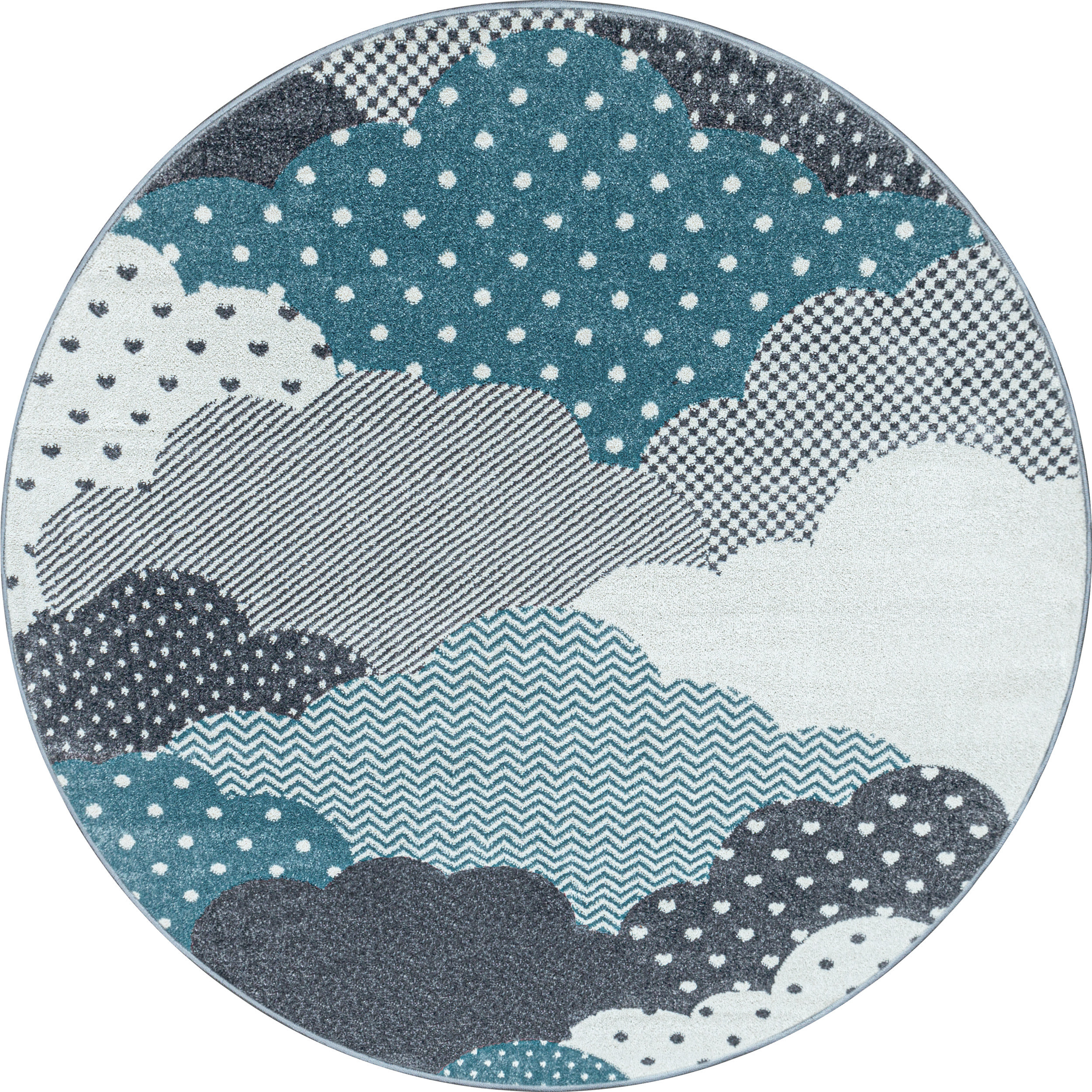Bambi Des Nuages tapis chambre d'enfant poils ras rond Ø 120cm bleu