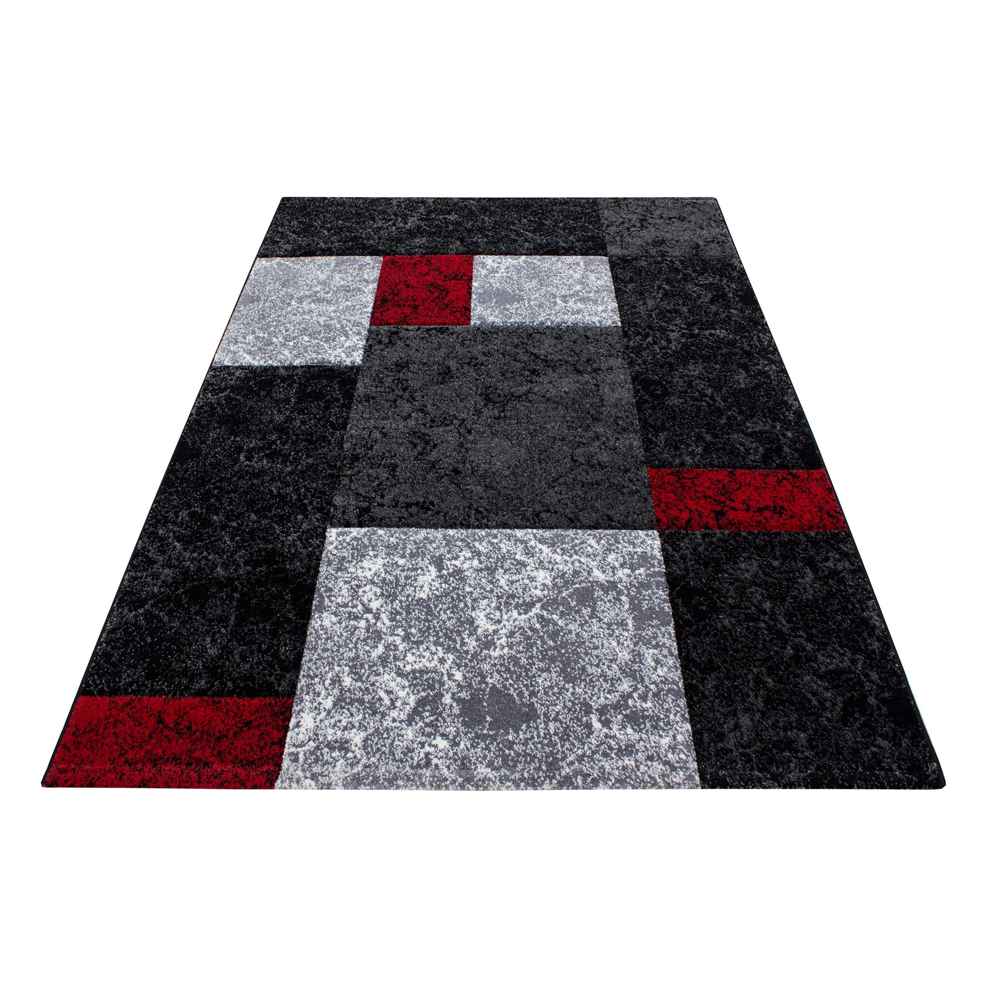 Hawaii Blocs tapis poils ras rectangle 120x170cm rouge