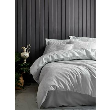 Jacquard housse de couette 200x220cm satin leaf bleu glacier