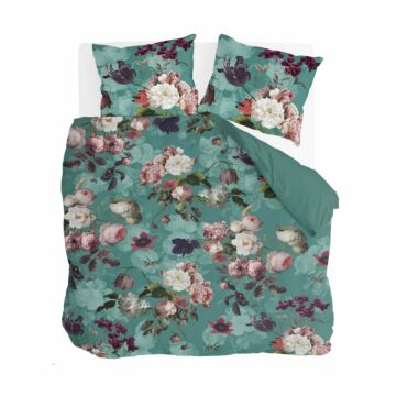 Flowers United dekbedovertrek 240x220cm turquoise