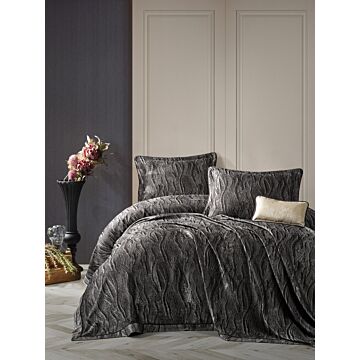 Smart set de couvre-lit 260x250cm polyester avec coussin décoratif et 2 housses de coussin décoratif carita anthracite