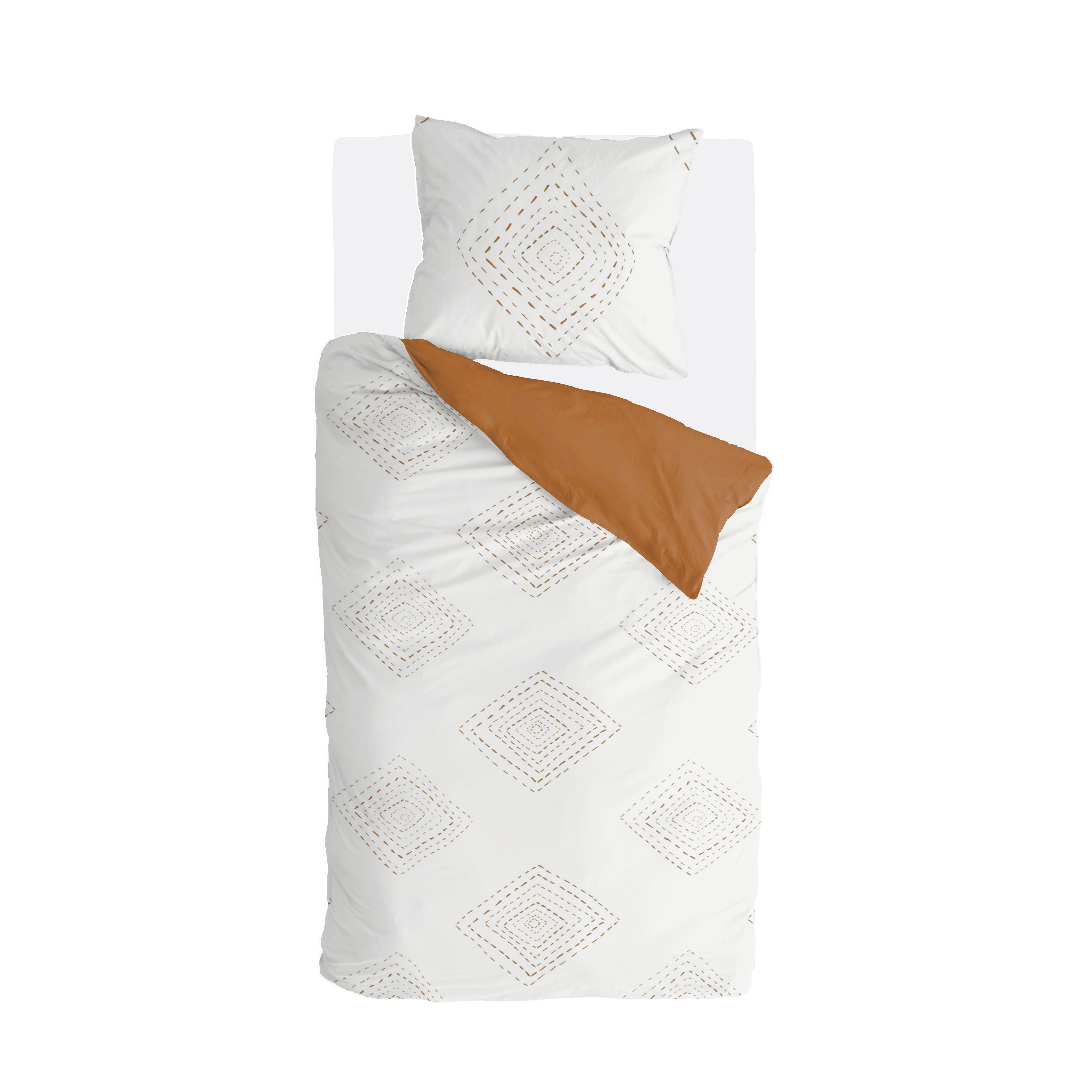 Boho Stitches dekbedovertrek 155x220cm wit/cognac