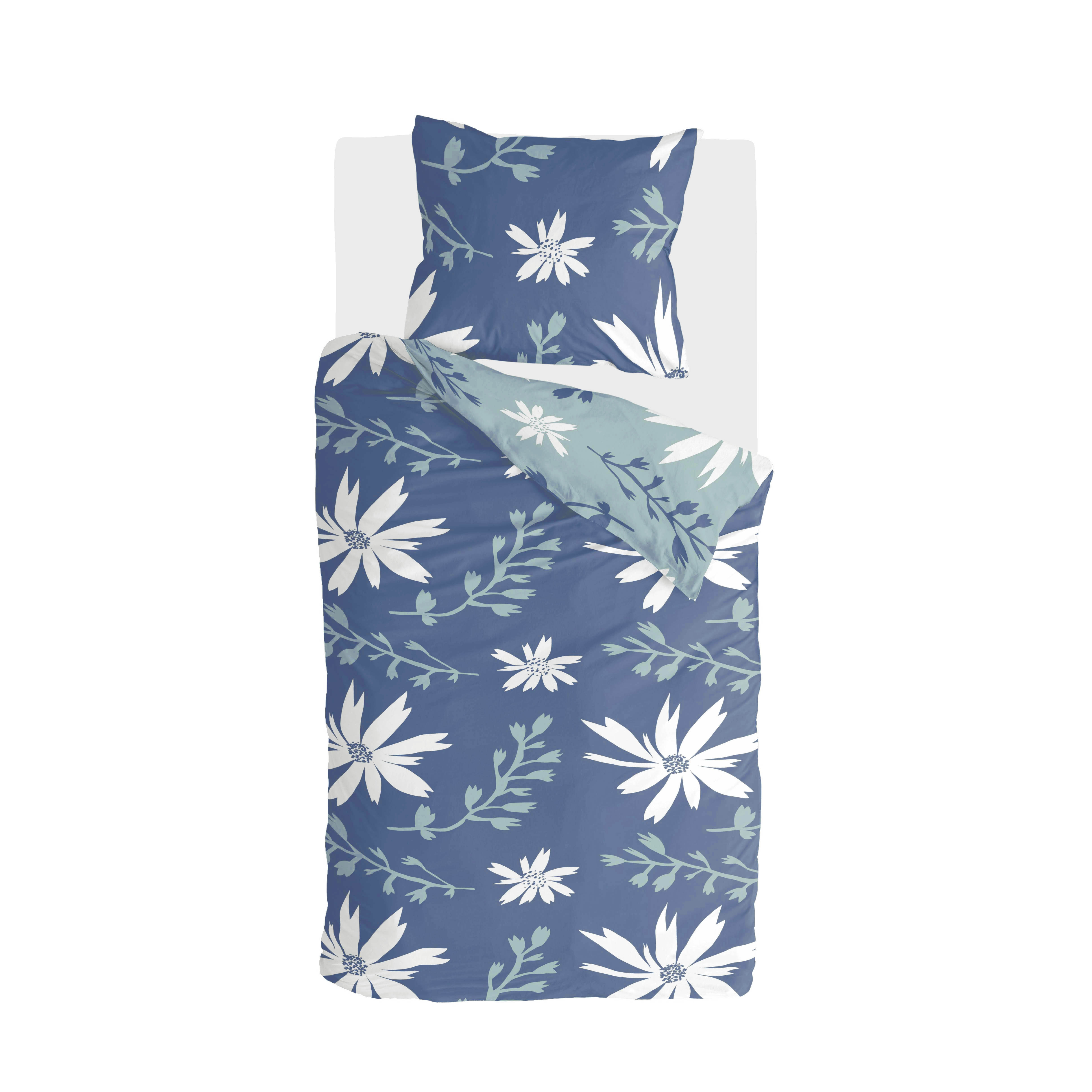 Favorite Flowers dekbedovertrek 135x200cm blauw/jade