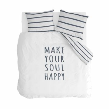Happy Wake Up dekbedovertrek 240x220cm wit/blauw