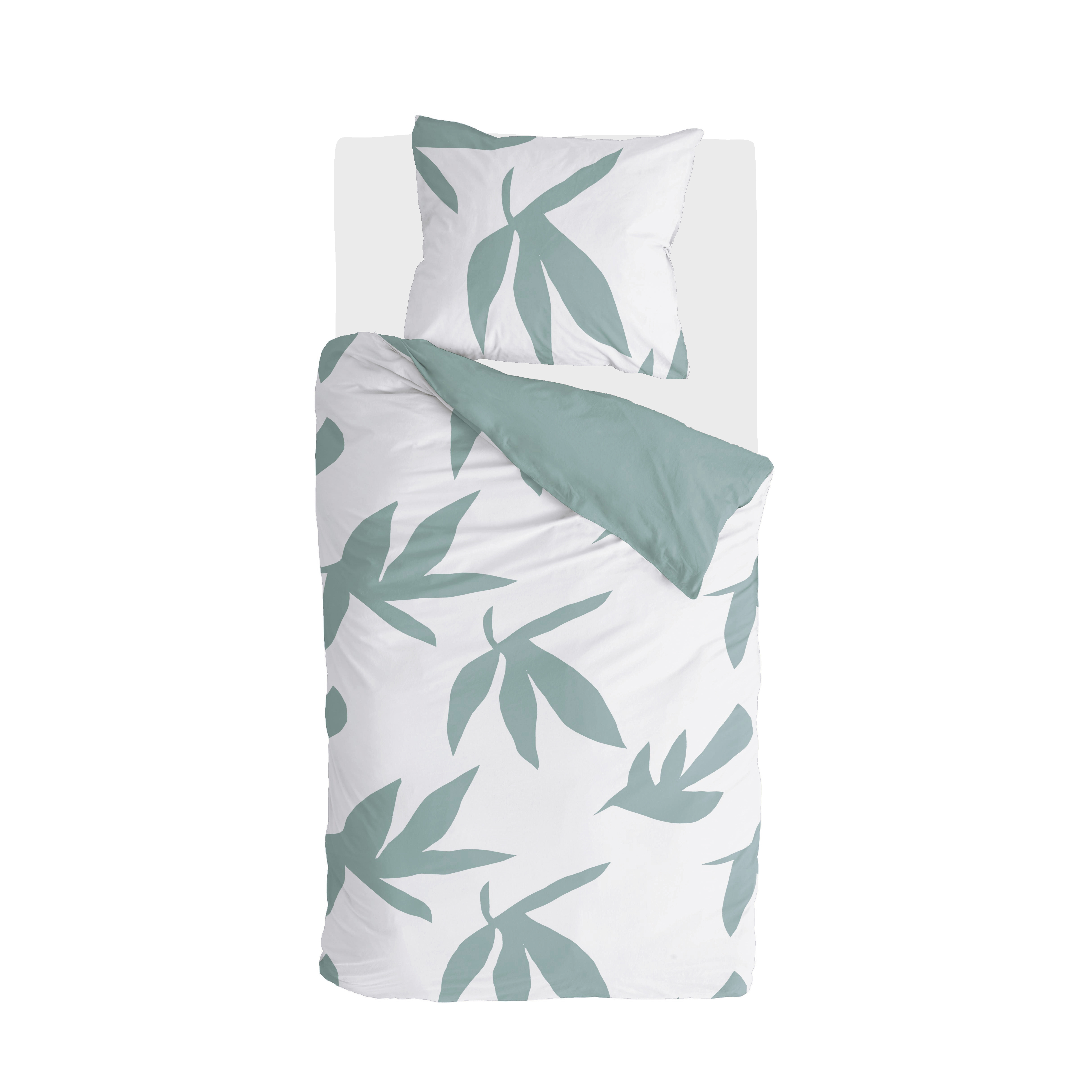 Simple Leaves dekbedovertrek 155x220cm gebroken wit/groen