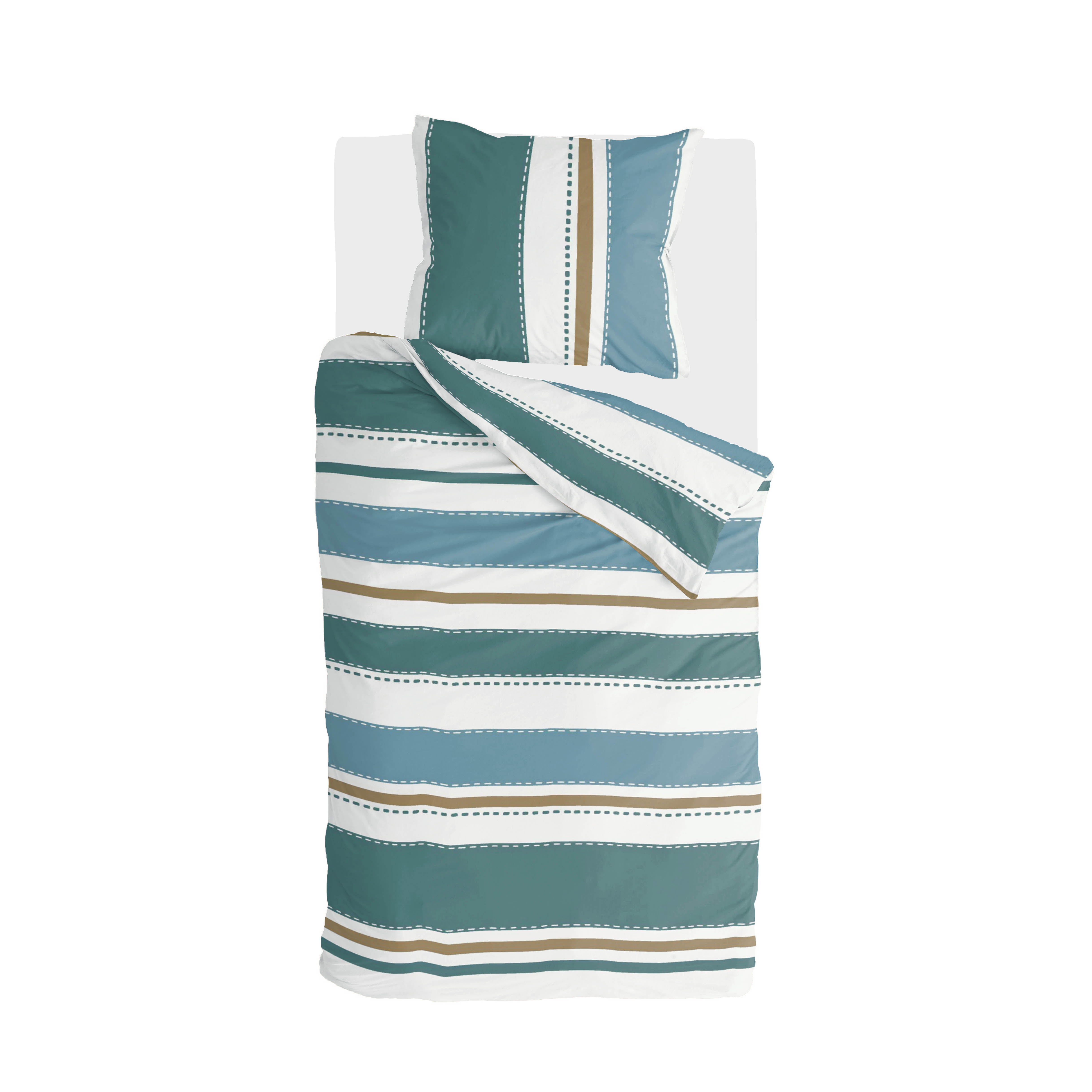 Stripes & Stitches dekbedovertrek 135x200cm groen