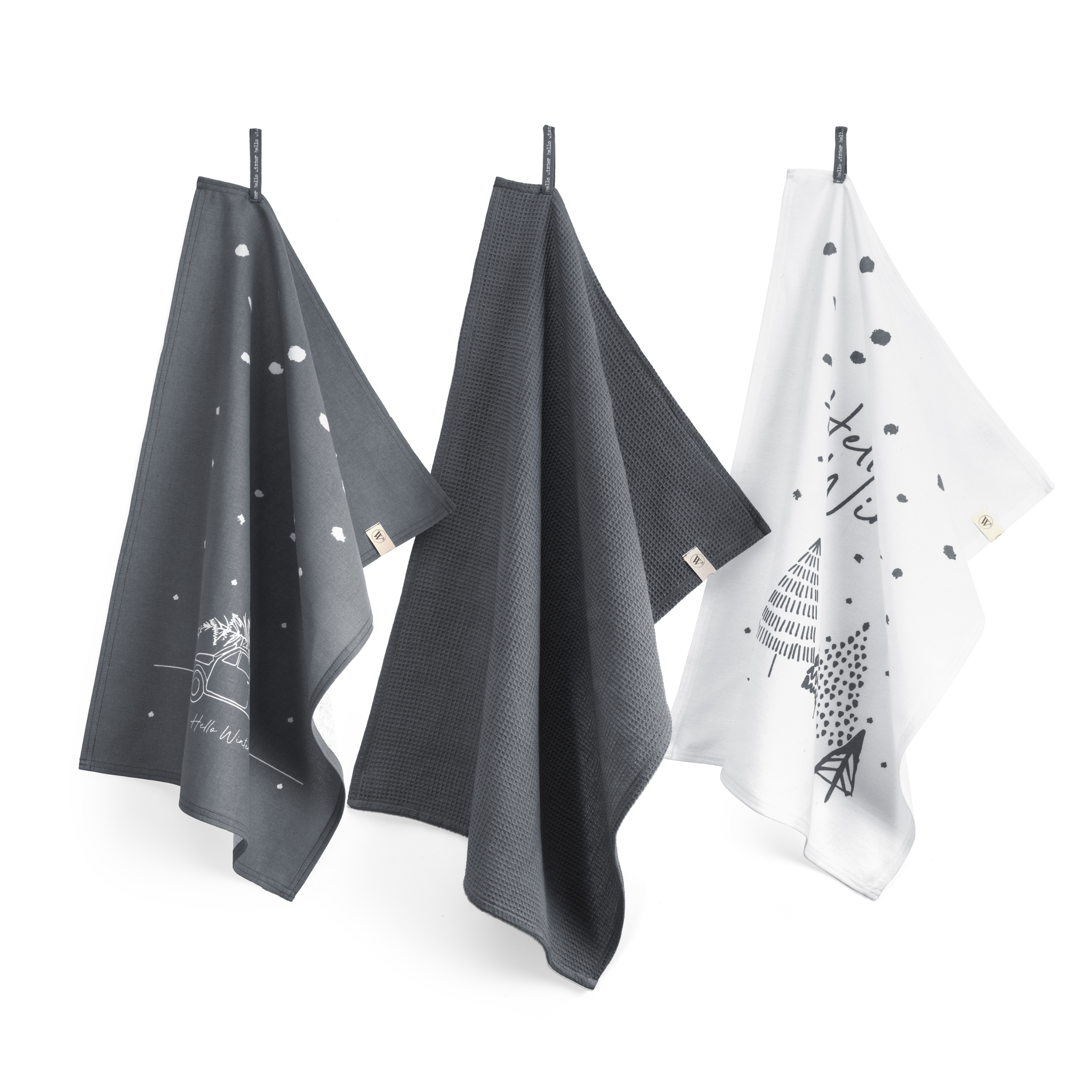 Hello Winter keukenset 50x70cm blauw (3 stuks)