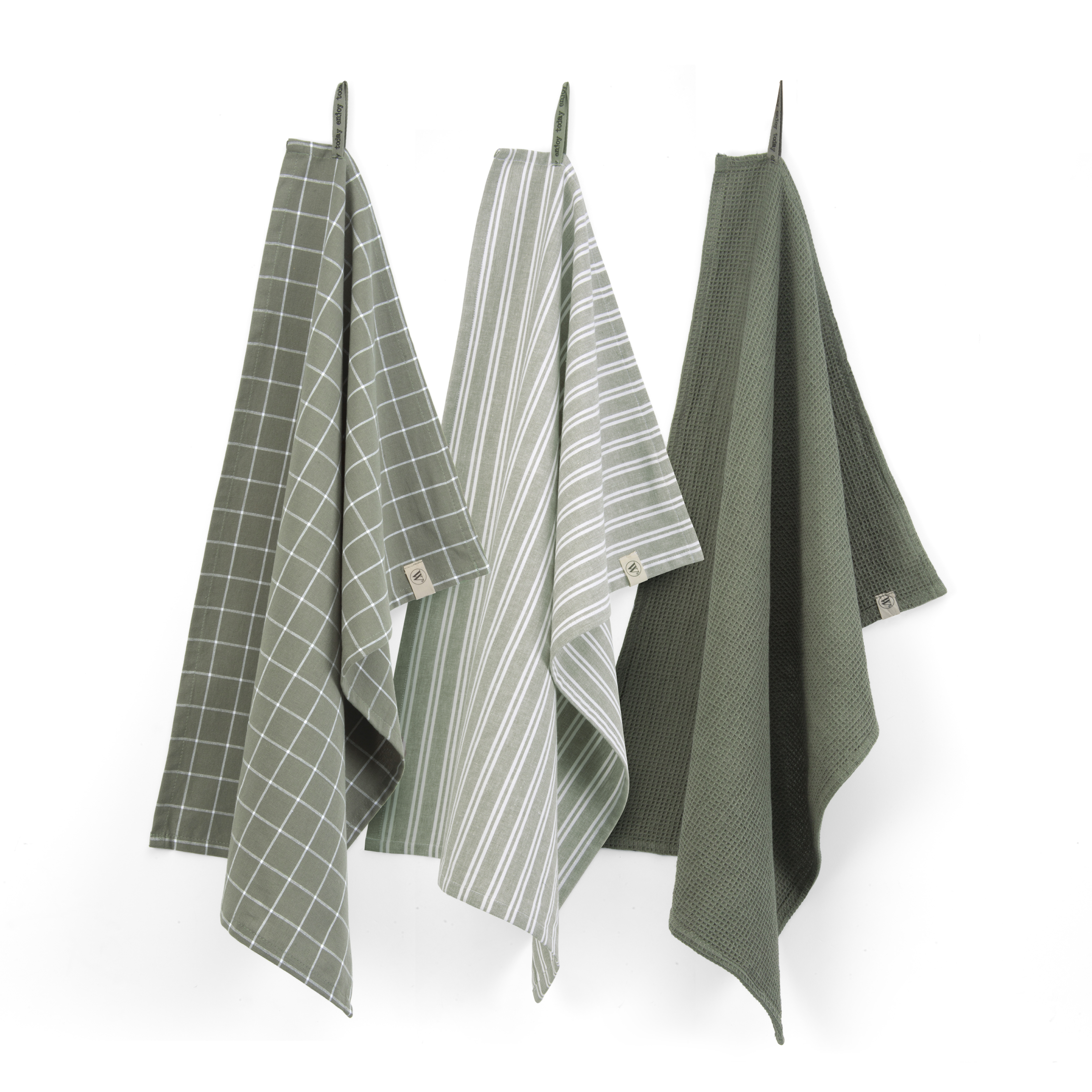 Dry with Cubes Uni, Stripes & Blocks keukenset 50x70cm legergroen (3 stuks)